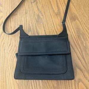 Fossil Black Leather Flap Crossbody Bag